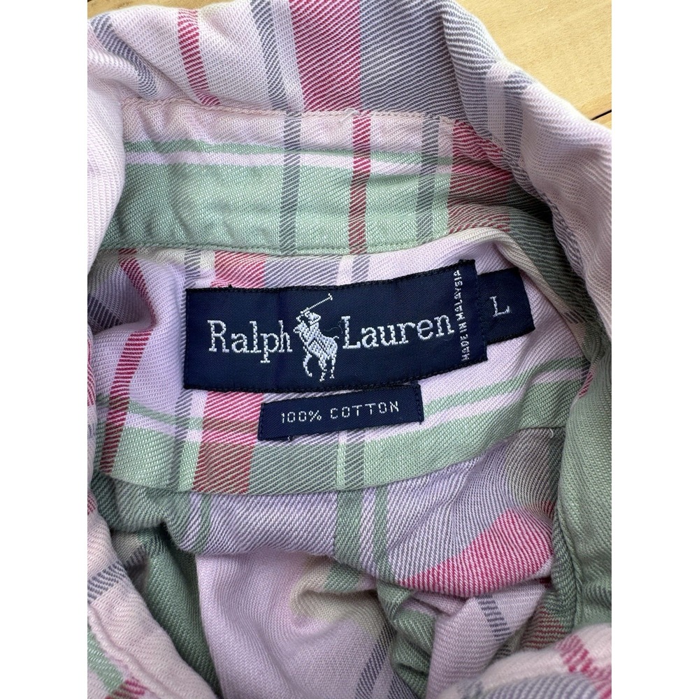 Polo Ralph Lauren Mens Large PINK PLAID LOGO PREPPY OXFORD CLASSIC PASTEL *READ* - Picture 8 of 11